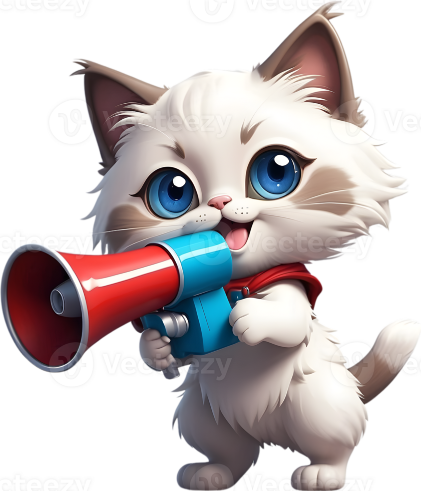 cartoon cat with megaphone on transparent background ai generative png