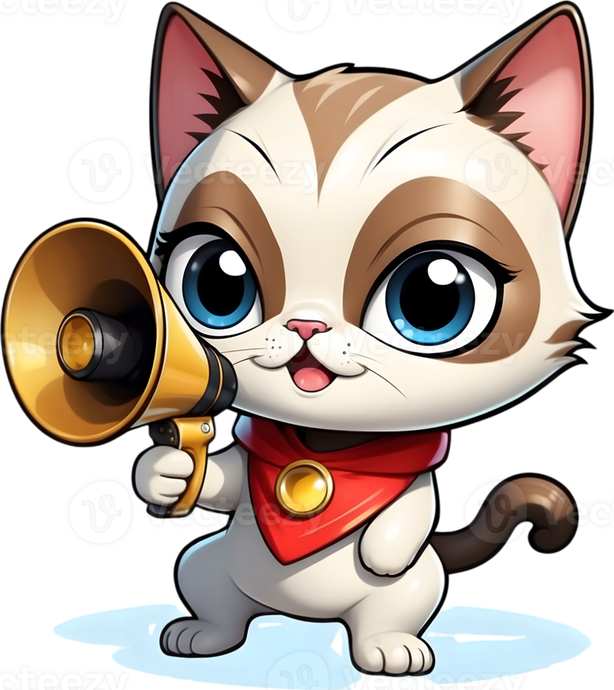 cartoon cat with megaphone on transparent background ai generative png