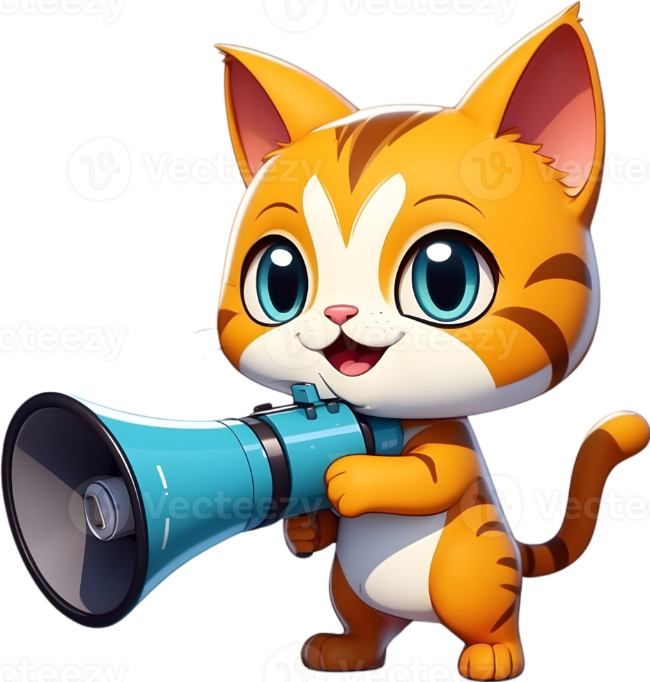 a cartoon cat holding a megaphone ai generative png