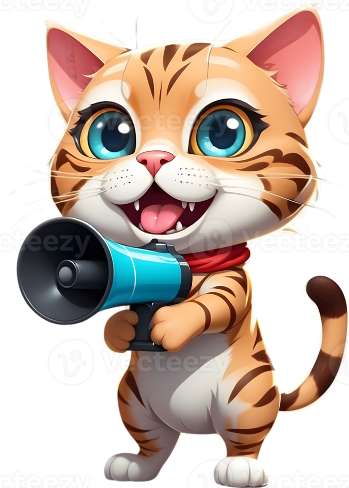 a cartoon cat holding a megaphone ai generative png