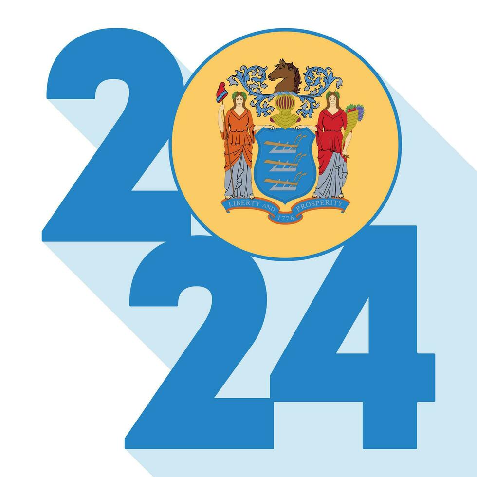 2024 long shadow banner with New Jersey state flag inside. Vector illustration.
