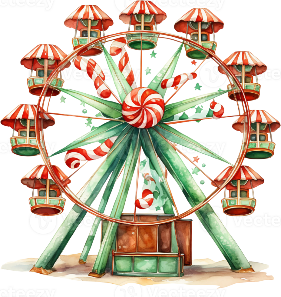 ai generado acuarela diversión parque clipart circo carnaval atracción parque Navidad tema vacaciones niños guardería Arte ferris rueda justa aventuras tarjeta póster pegatinas planificador png