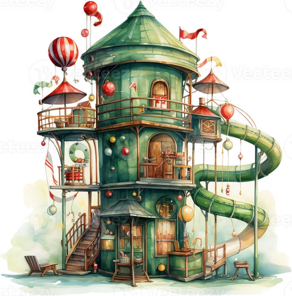 Ai Generated Watercolor Amusement Park Clipart Circus Carnival Attraction park Christmas Theme Vacation Kids Nursery Art Ferris wheel Fair Adventure Card Poster Stickers Planner png