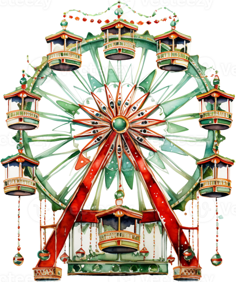 ai gegenereerd waterverf amusement park clip art circus carnaval attractie park Kerstmis thema vakantie kinderen kinderkamer kunst ferris wiel eerlijk avontuur kaart poster stickers ontwerper png