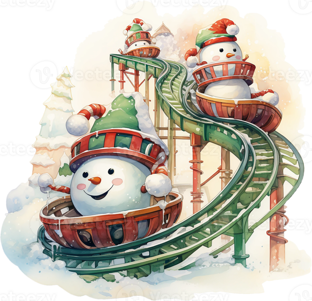 Ai Generated Watercolor Amusement Park Clipart Circus Carnival Attraction park Christmas Theme Vacation Kids Nursery Art Ferris wheel Fair Adventure Card Poster Stickers Planner png