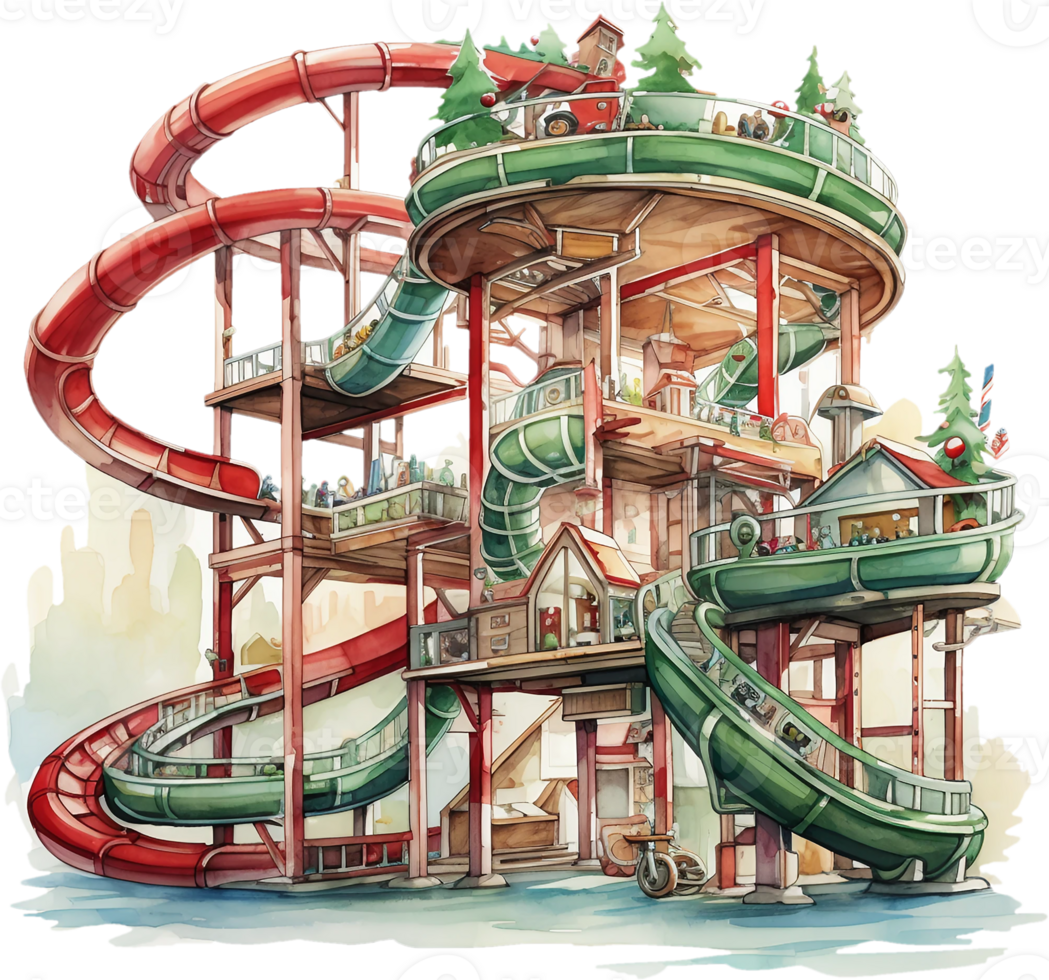 Ai Generated Watercolor Amusement Park Clipart Circus Carnival Attraction park Christmas Theme Vacation Kids Nursery Art Ferris wheel Fair Adventure Card Poster Stickers Planner png
