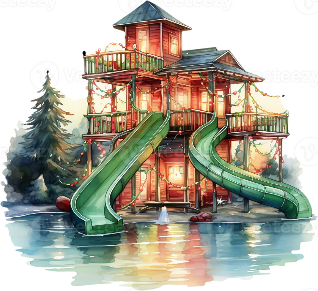 Ai Generated Watercolor Amusement Park Clipart Circus Carnival Attraction park Christmas Theme Vacation Kids Nursery Art Ferris wheel Fair Adventure Card Poster Stickers Planner png