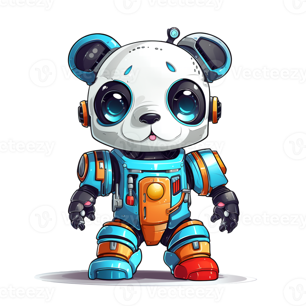 Cartoon panda robots. T-Shirt, Sticker. Funny cyborg. AI Generated png