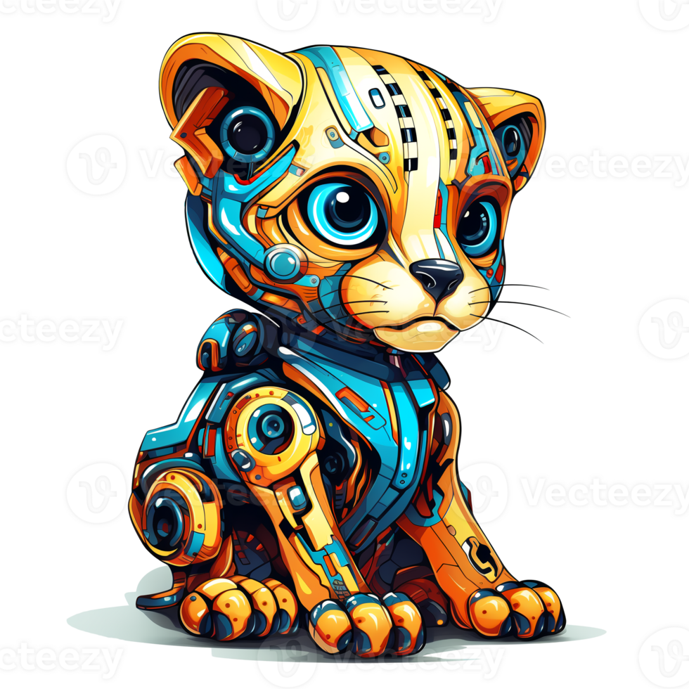 Cartoon leopard robots. T-Shirt, Sticker. Funny cyborg. AI Generated png