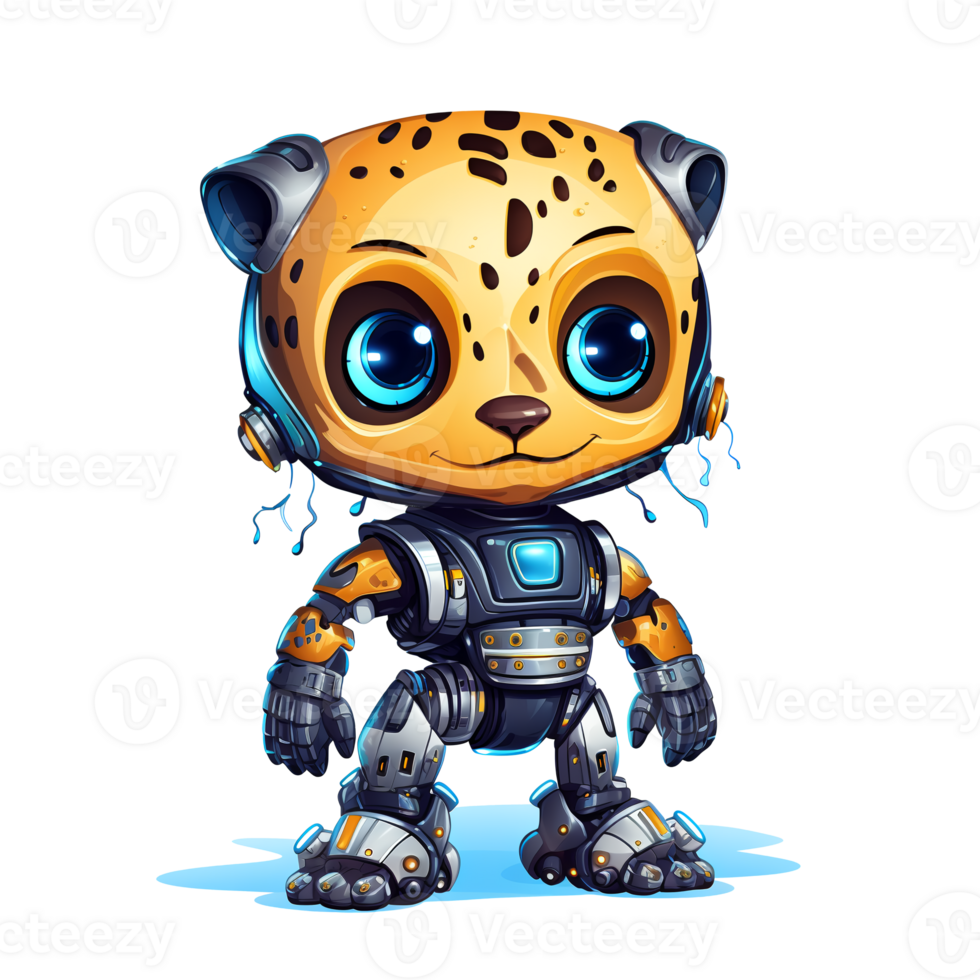 Cartoon leopard robots. T-Shirt, Sticker. Funny cyborg. AI Generated png