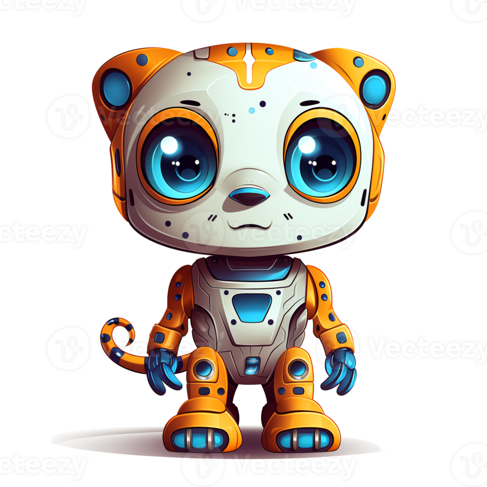 Cartoon leopard robots. T-Shirt, Sticker. Funny cyborg. AI Generated png