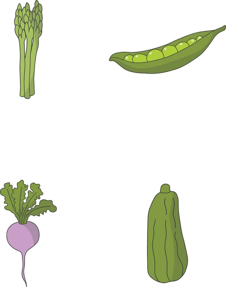 Fruits and Vegetables In Flat Cartoon Design. Isolated On White Background. Vector Illustration Set.