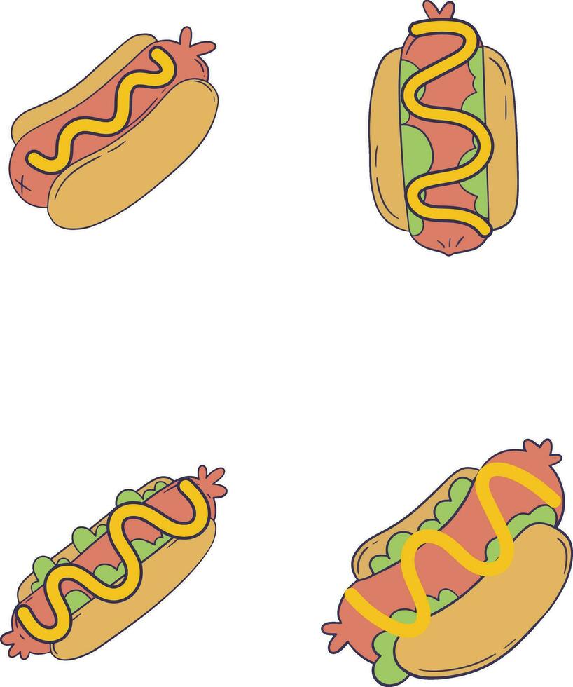 Hot Dog Food Illustration In Flat Design. Isolated On White Background. Vector Icon.