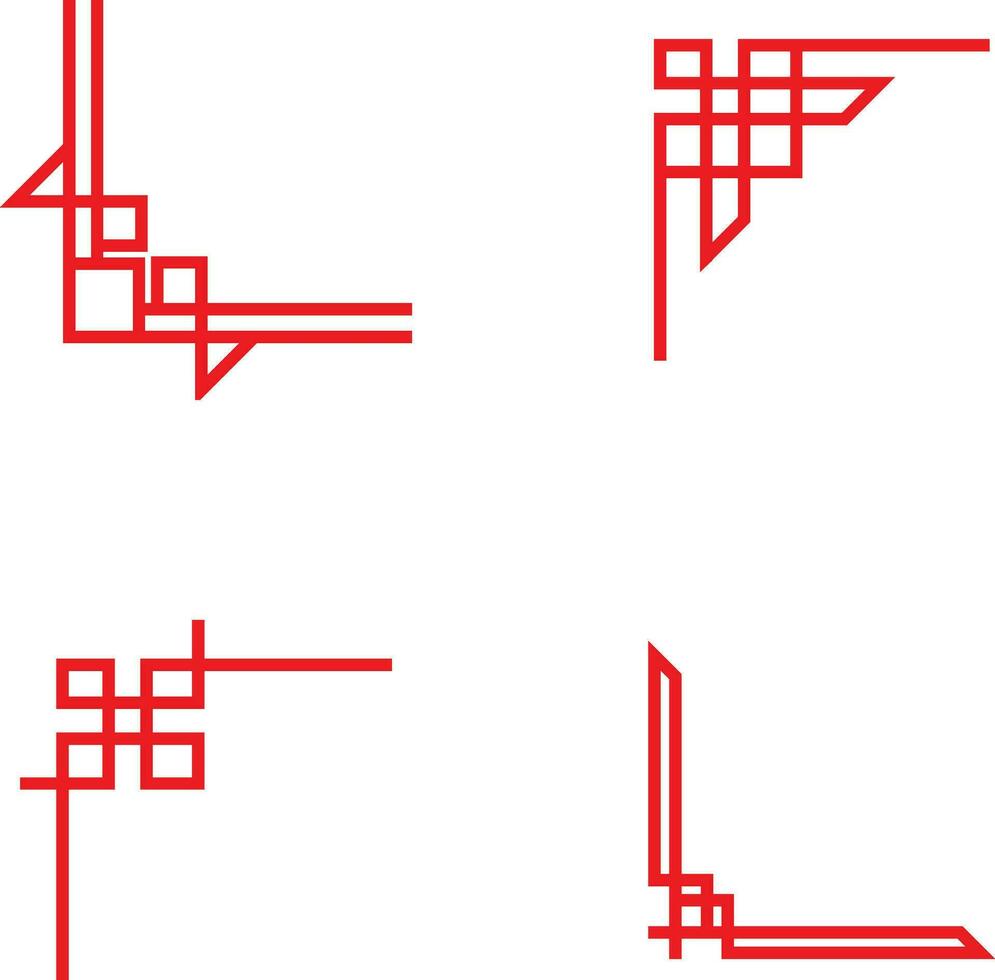 Set of Chinese Traditional Corner. With Simple Shape. Vector Illustration.