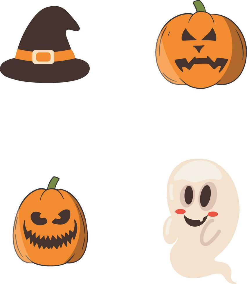 Collection of Cute Halloween Illustration. Isolated On White Background. Vector Icon.