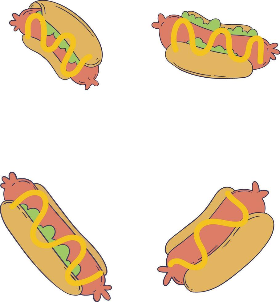 Hot Dog Food Illustration In Flat Design. Isolated On White Background. Vector Icon.