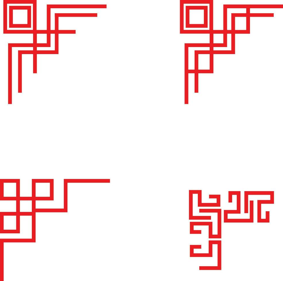 Set of Chinese Traditional Corner. With Simple Shape. Vector Illustration.