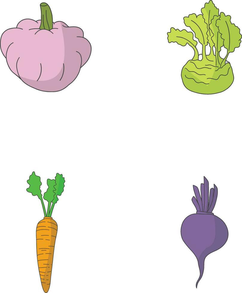 Fruits and Vegetables In Flat Cartoon Design. Isolated On White Background. Vector Illustration Set.