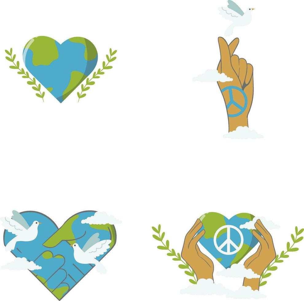 Set of World Peace Day. Isolated On White Background. Vector Icon.