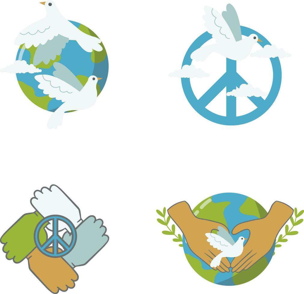 Set of World Peace Day. Isolated On White Background. Vector Icon.