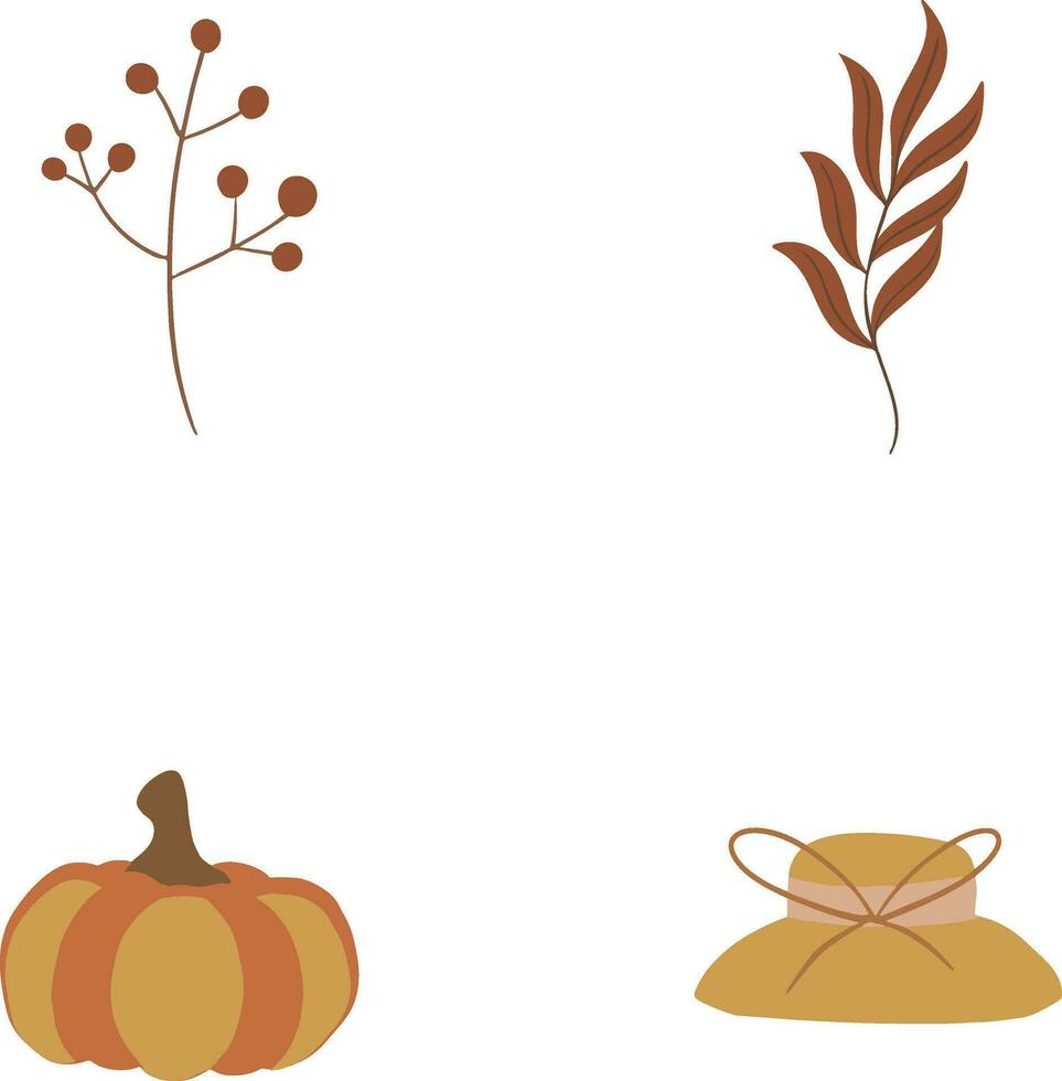 Collection of Autumnal Equinox. Flat Concept. Isolated Vector