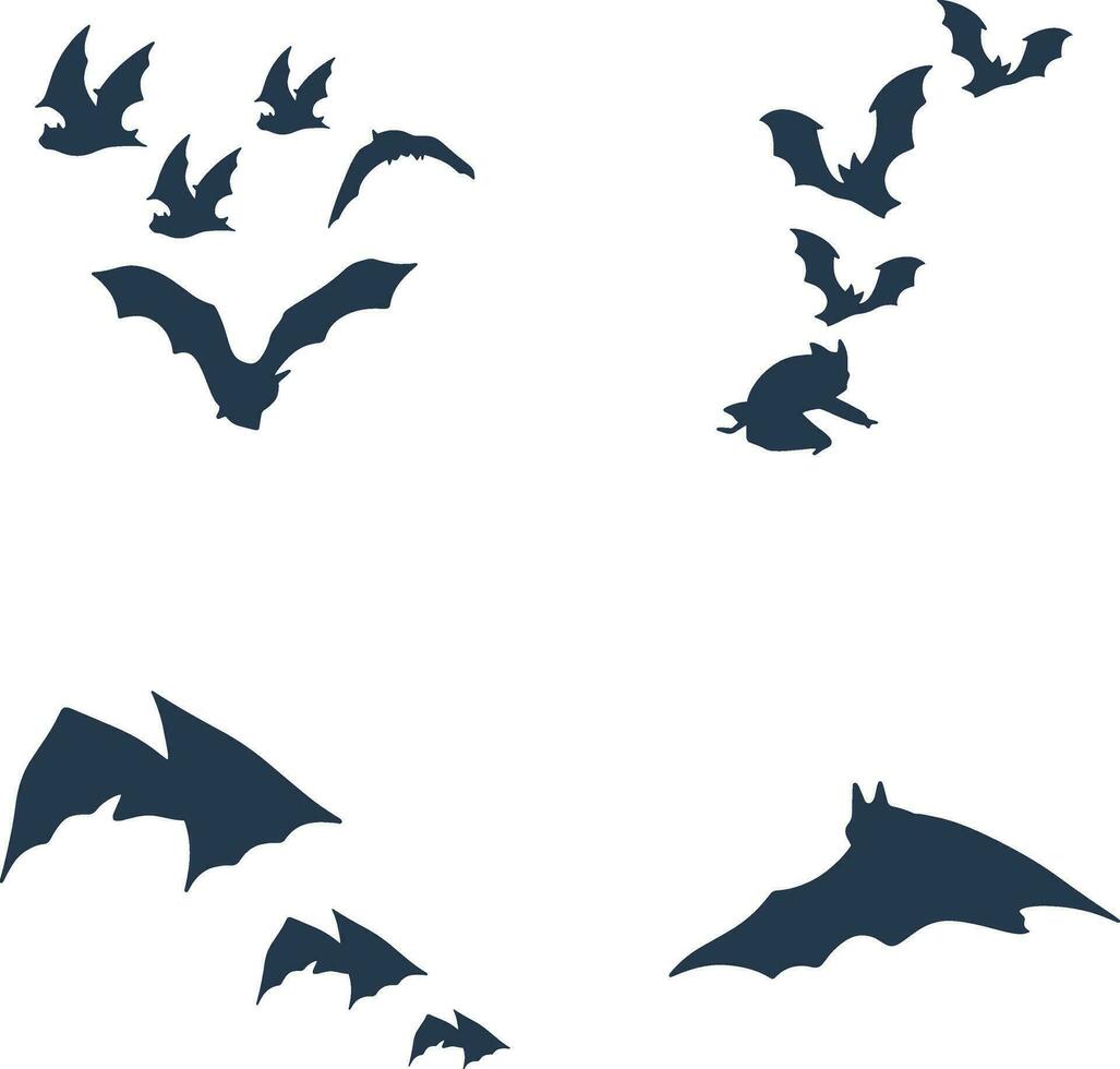 Set of Halloween Bat Silhouette Illustration. Isolated Vector. vector