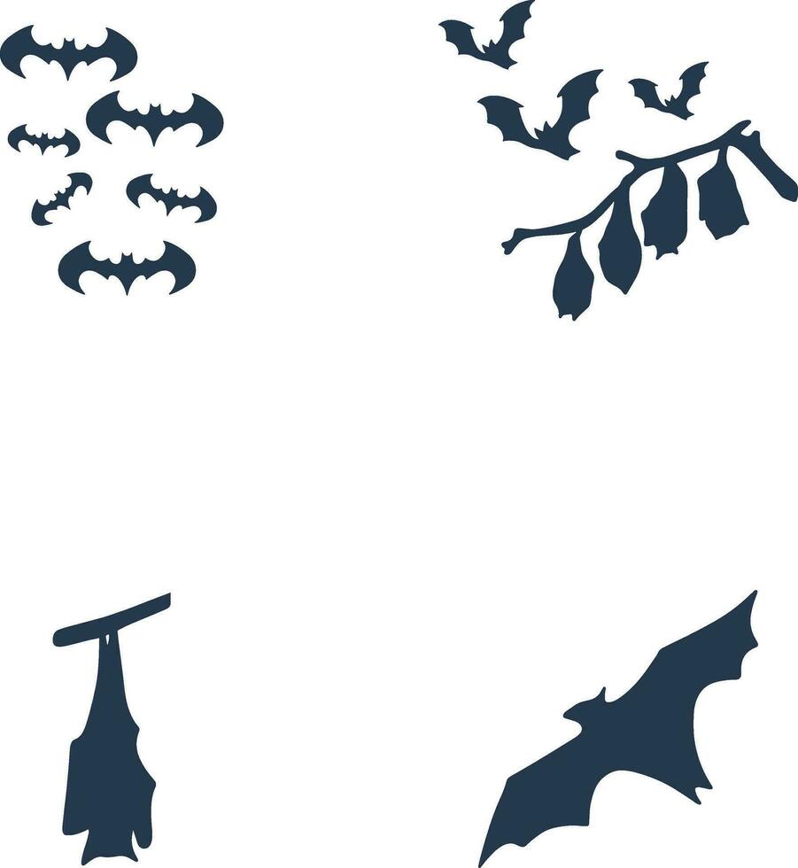 Set of Halloween Bat Silhouette Illustration. Isolated Vector. vector