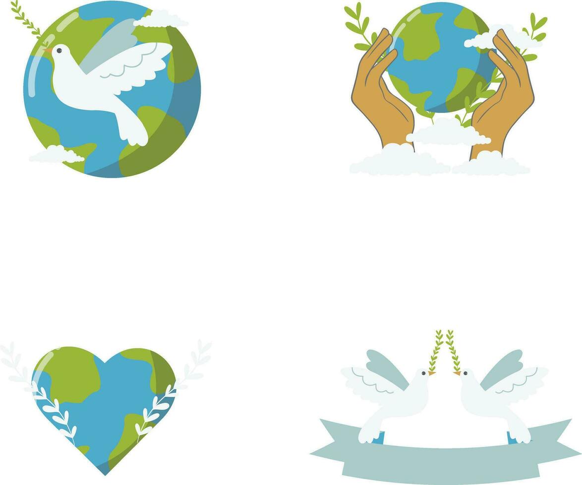 Set of World Peace Day. Isolated On White Background. Vector Icon.