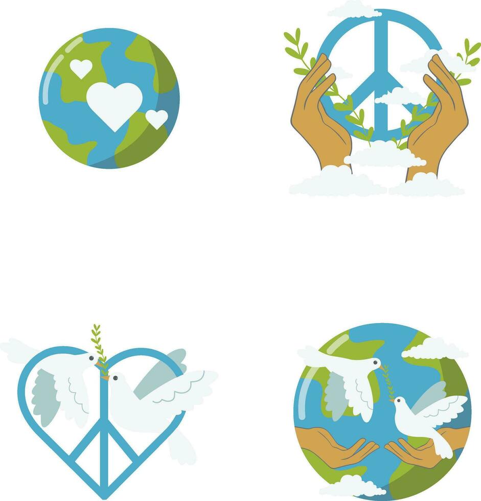 Set of World Peace Day. Isolated On White Background. Vector Icon.