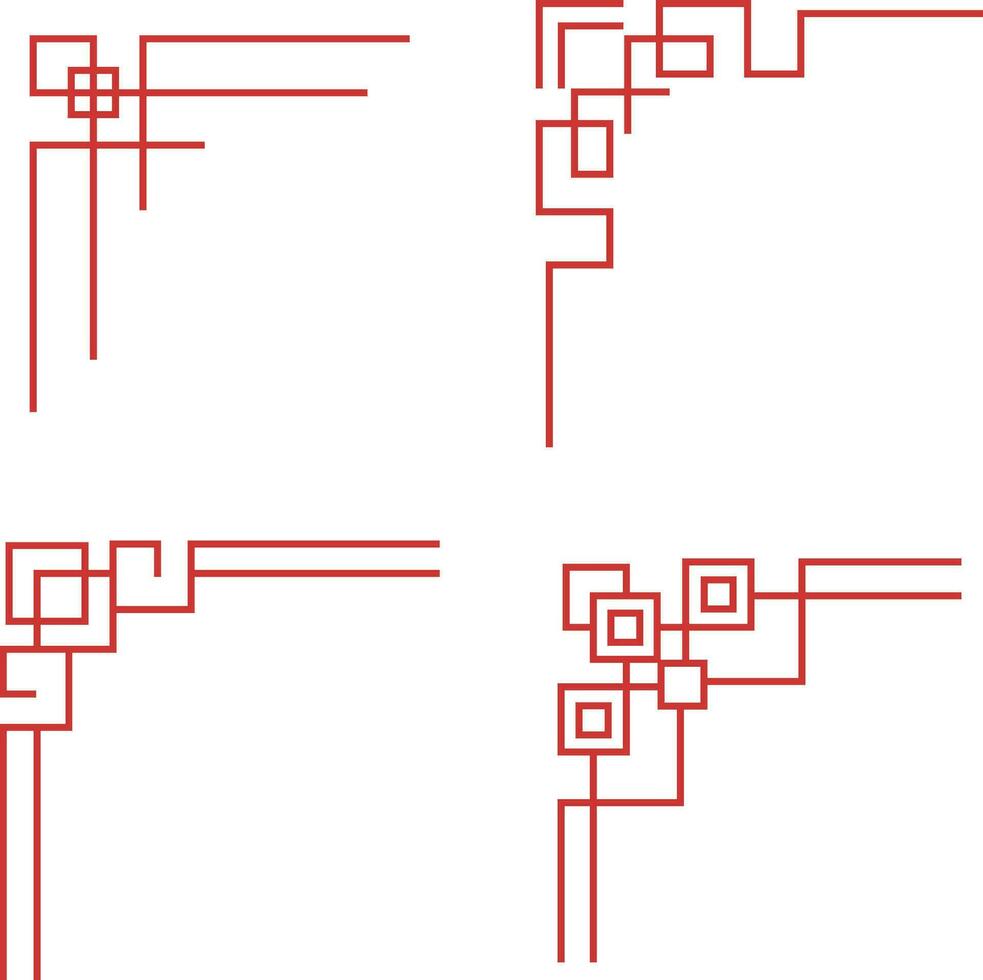 Chinese Traditional Corner With Different Shape. Simple Design. Isolated Vector Set.