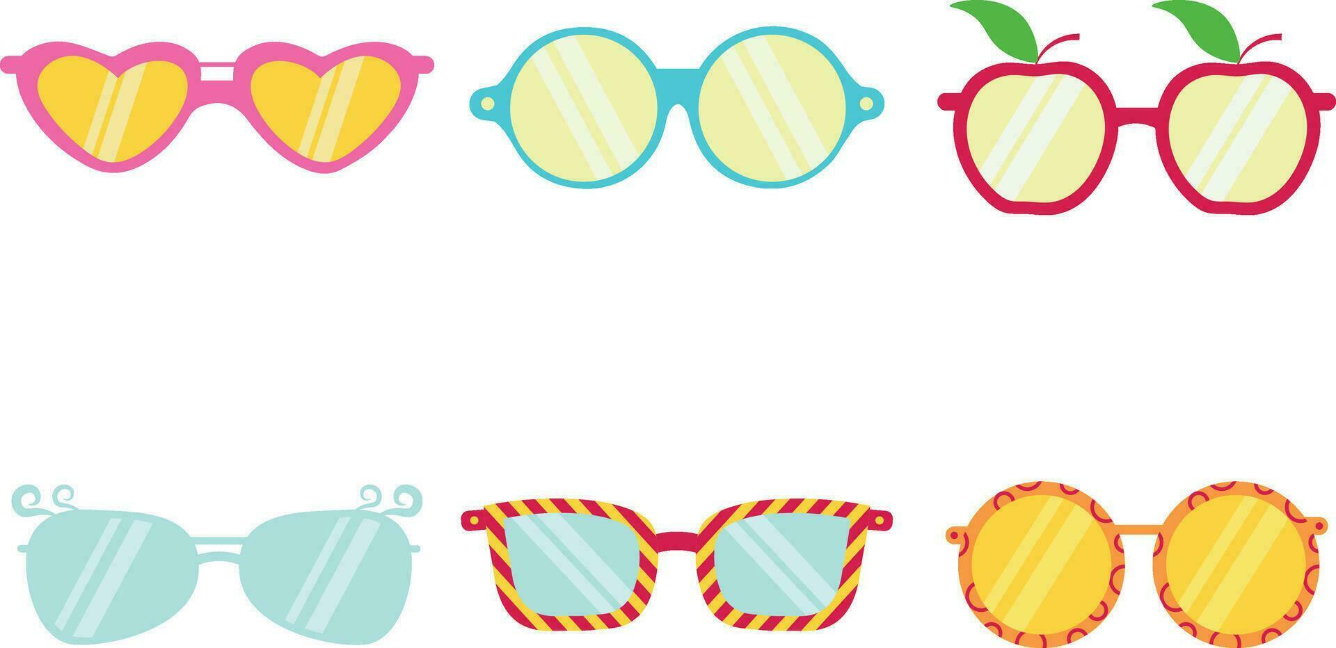 Eyeglasses Summer In Various Shapes. Vector Icon Collection.