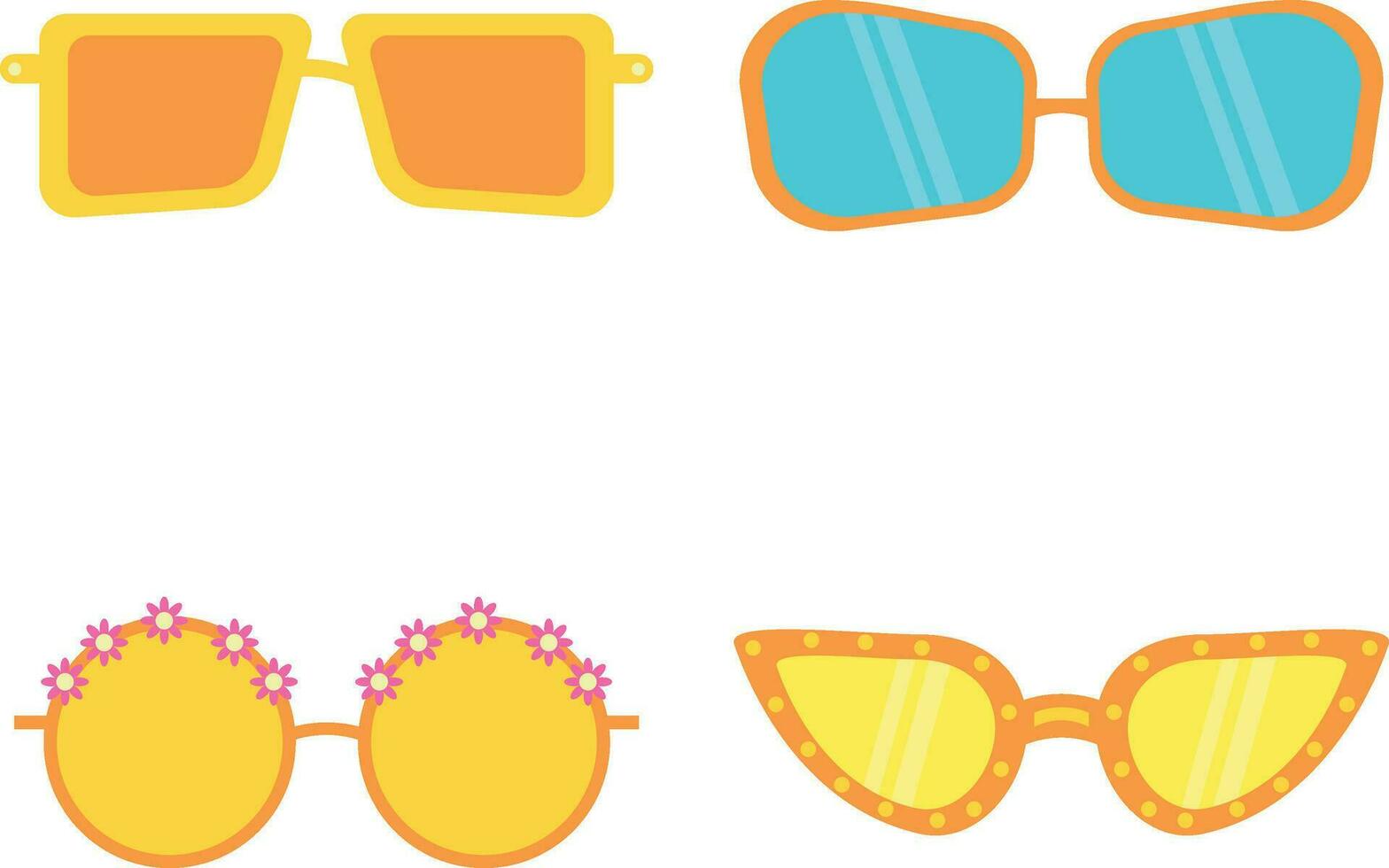 Eyeglasses Summer In Various Shapes. Vector Icon Collection.