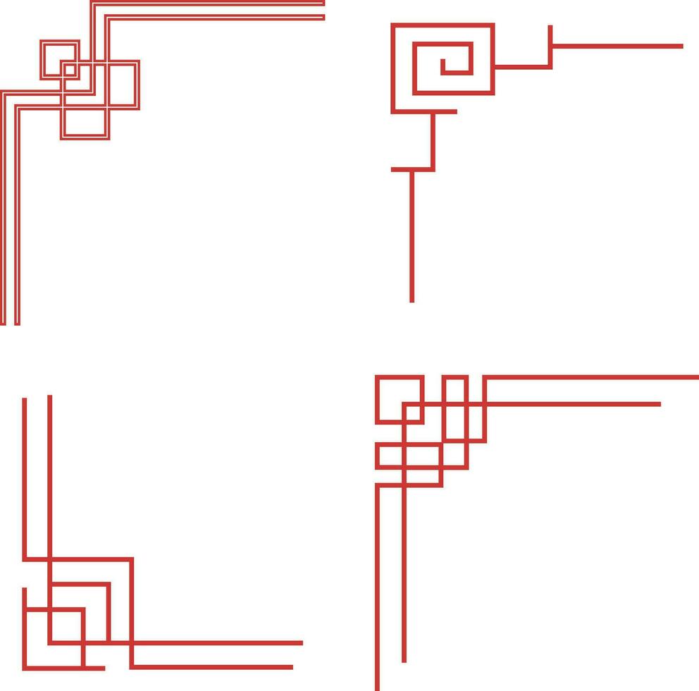 Chinese Traditional Corner With Different Shape. Simple Design. Isolated Vector Set.