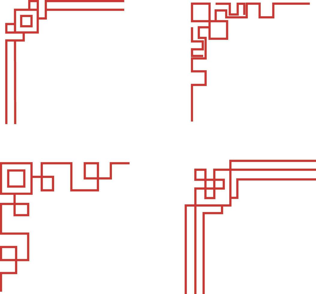 Chinese Traditional Corner With Different Shape. Simple Design. Isolated Vector Set.