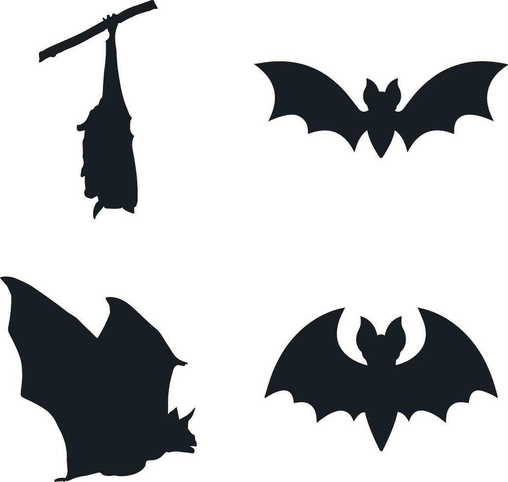 Hallloween Bat Silhouette Icon Collection. Isolated On White Background. Vector Illustration.