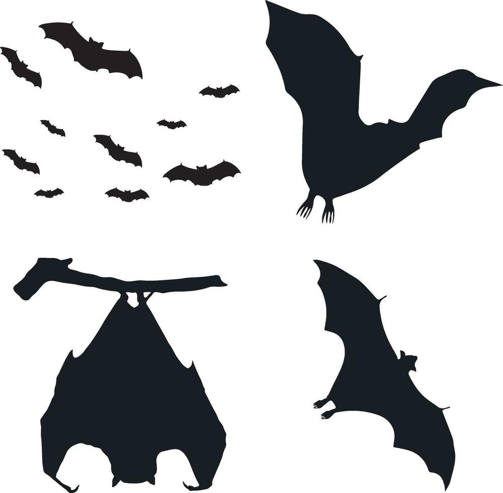 Hallloween Bat Silhouette Icon Collection. Isolated On White Background. Vector Illustration.