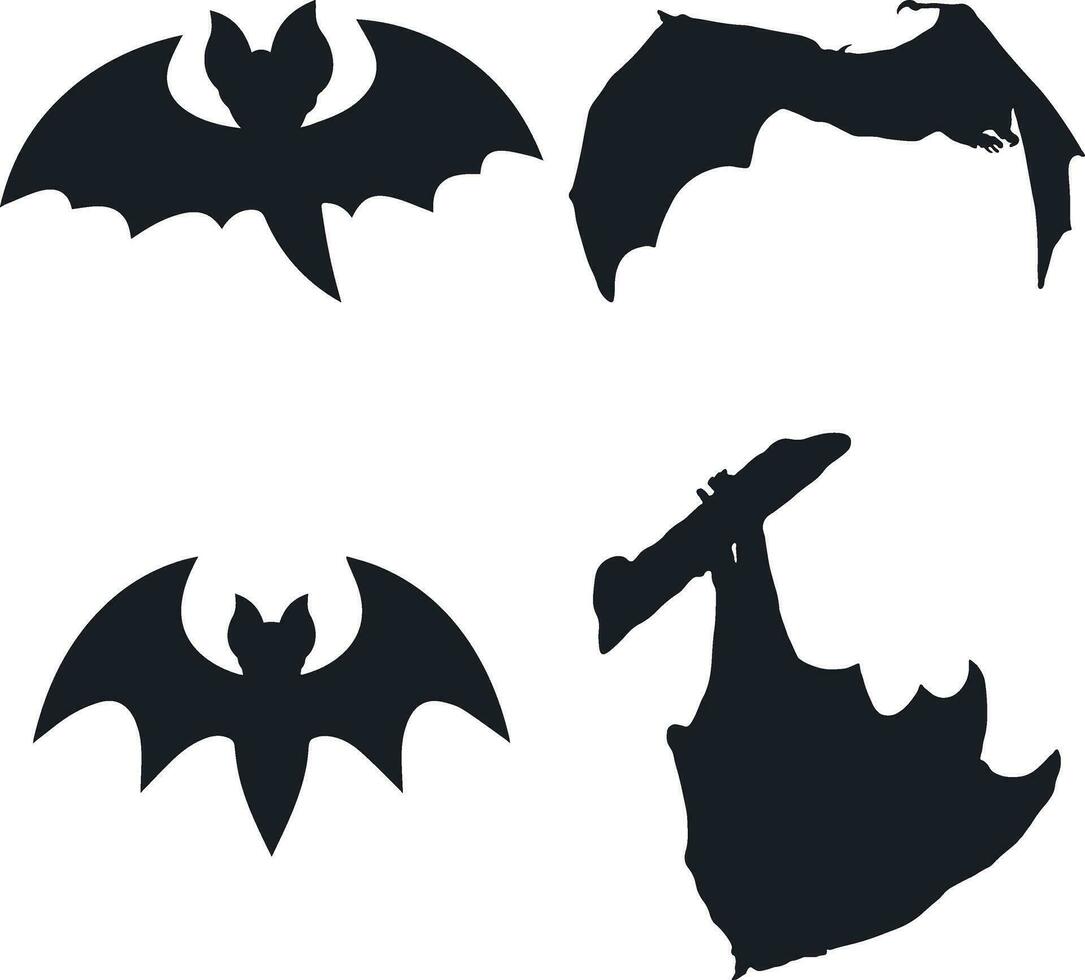 Hallloween Bat Silhouette Icon Collection. Isolated On White Background. Vector Illustration.