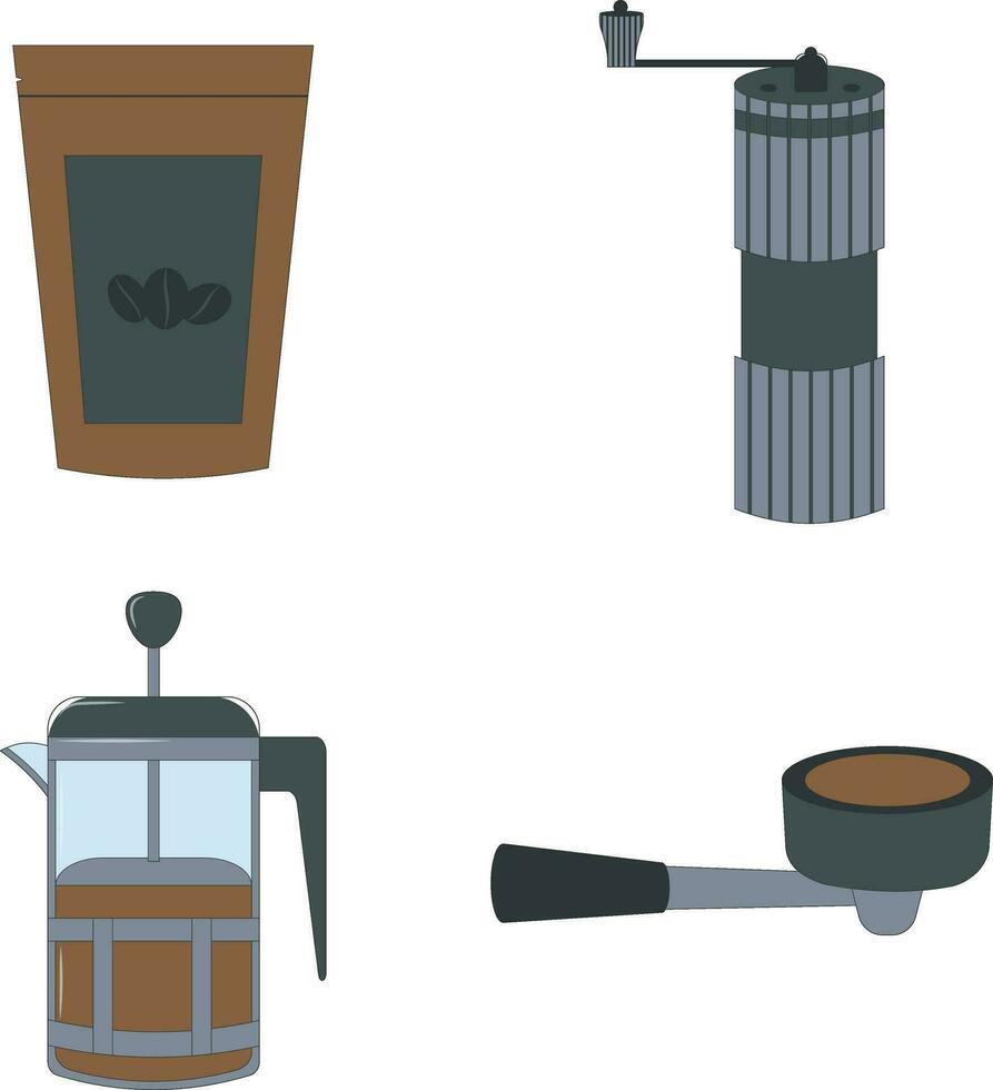 Set of Coffee Making Equipment. Isolated On White Background. Vector Icon.