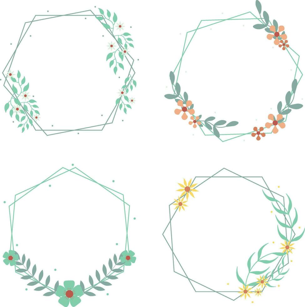 Set of Floral Polygon Frame. Aesthetic Design. Isolated Vector. vector