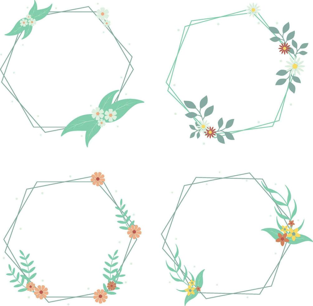 Set of Floral Polygon Frame. Aesthetic Design. Isolated Vector. vector