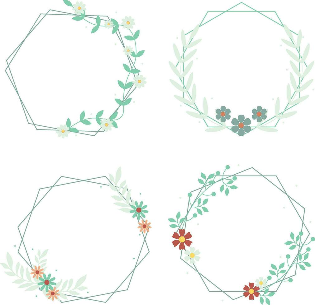 Set of Floral Polygon Frame. Aesthetic Design. Isolated Vector. vector