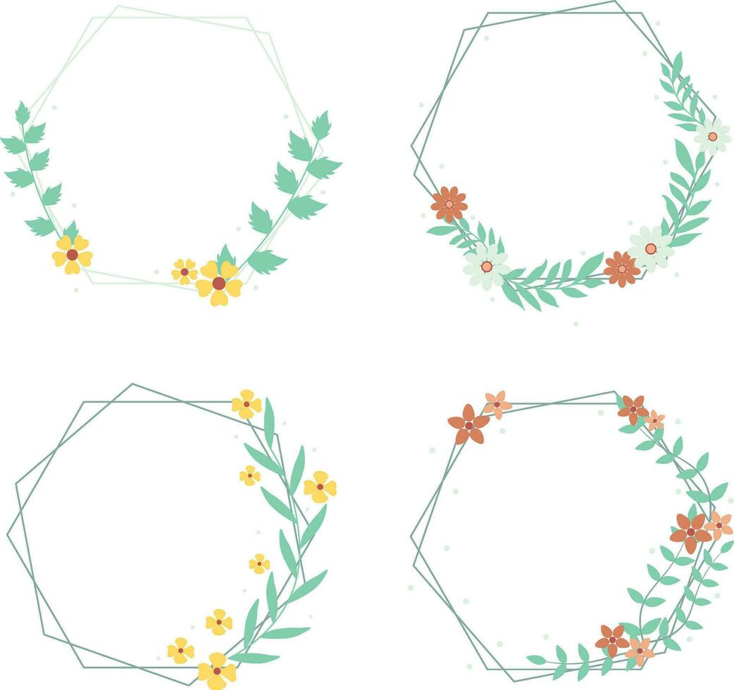 Set of Floral Polygon Frame. Aesthetic Design. Isolated Vector. vector