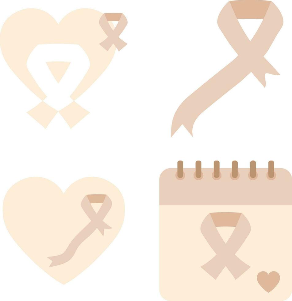 World Cancer Free Day Icon Set. With Ribbon and Hand. Vector Illustration.