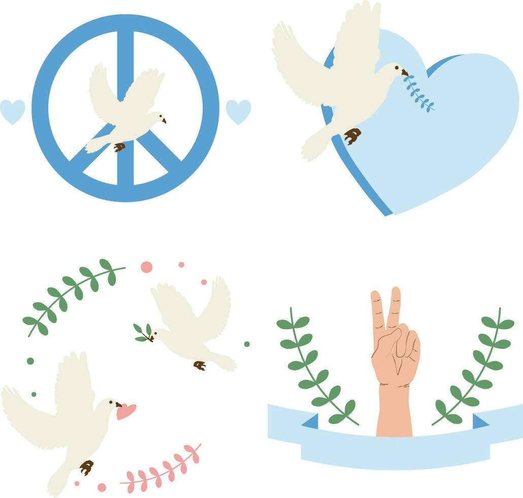 Collection of World Peace Day. Isolated On White Background. Vector Illustration.