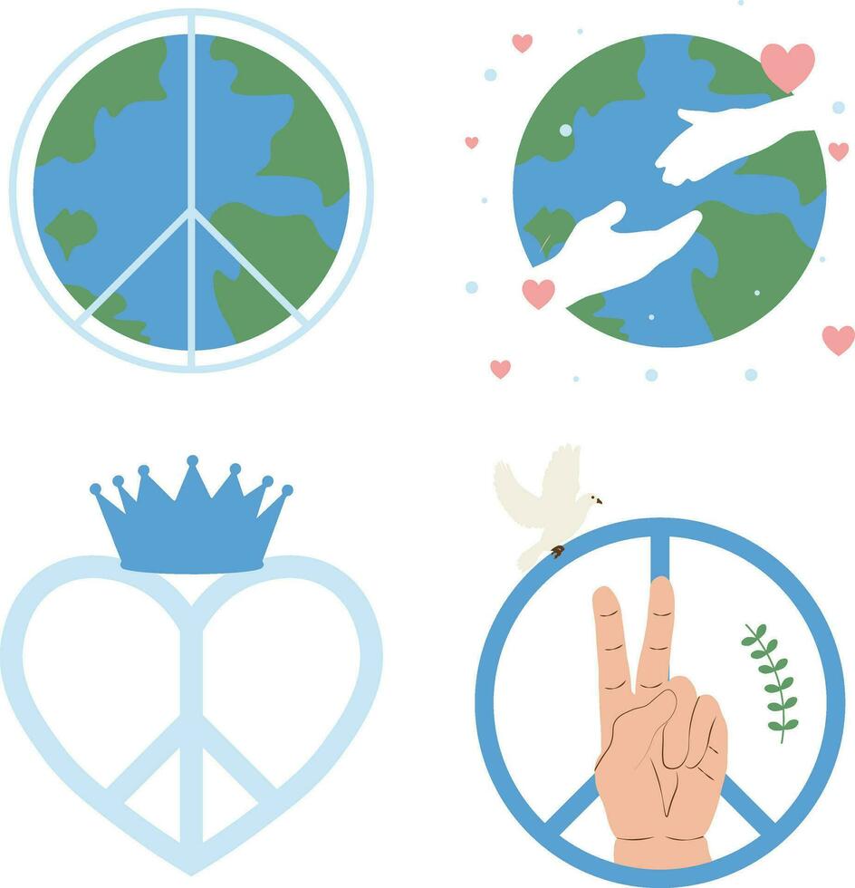 Collection of World Peace Day. Isolated On White Background. Vector Illustration.