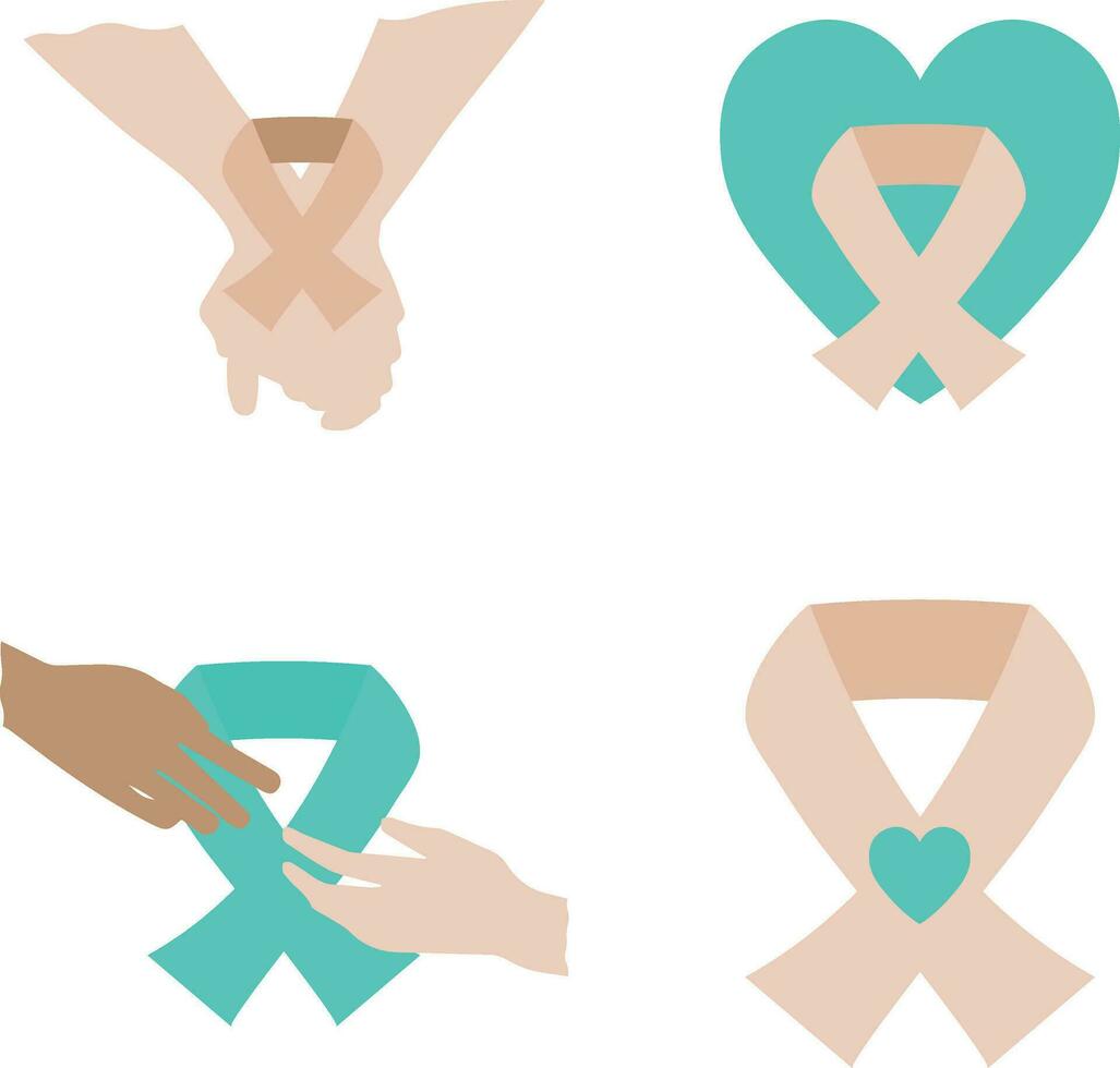 mundo cáncer gratis día icono colocar. con cinta y mano. vector ilustración.