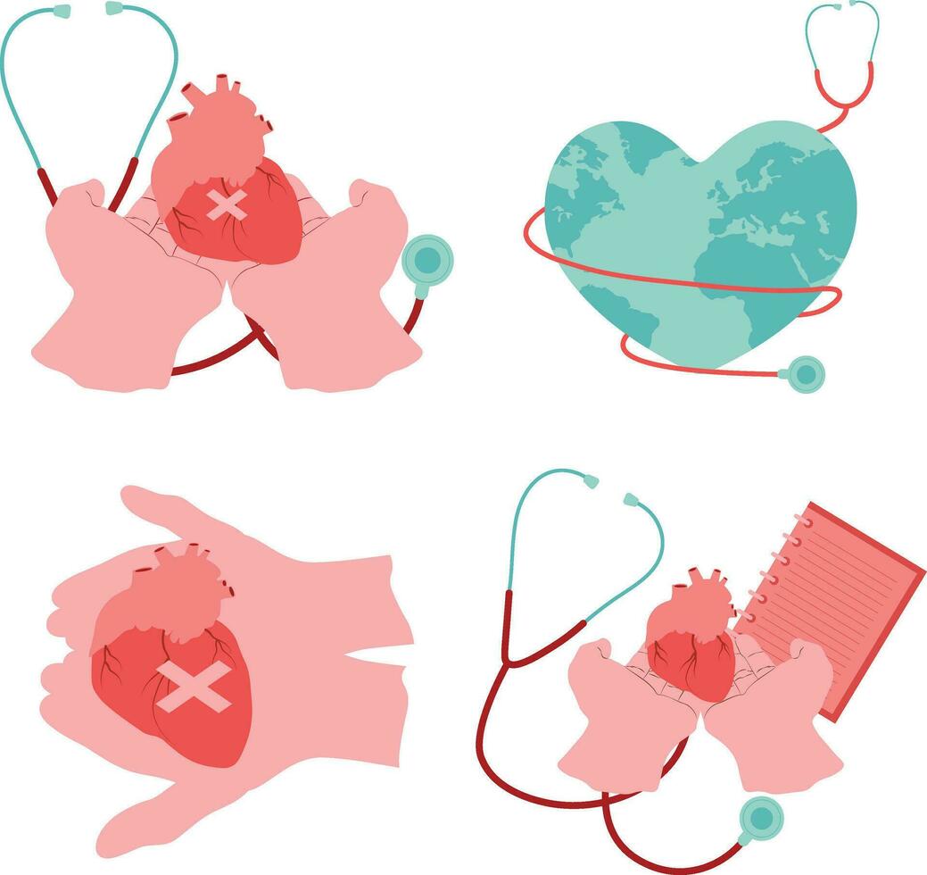 World Heart Day Illustration Set. Flat Design. Vector Icon