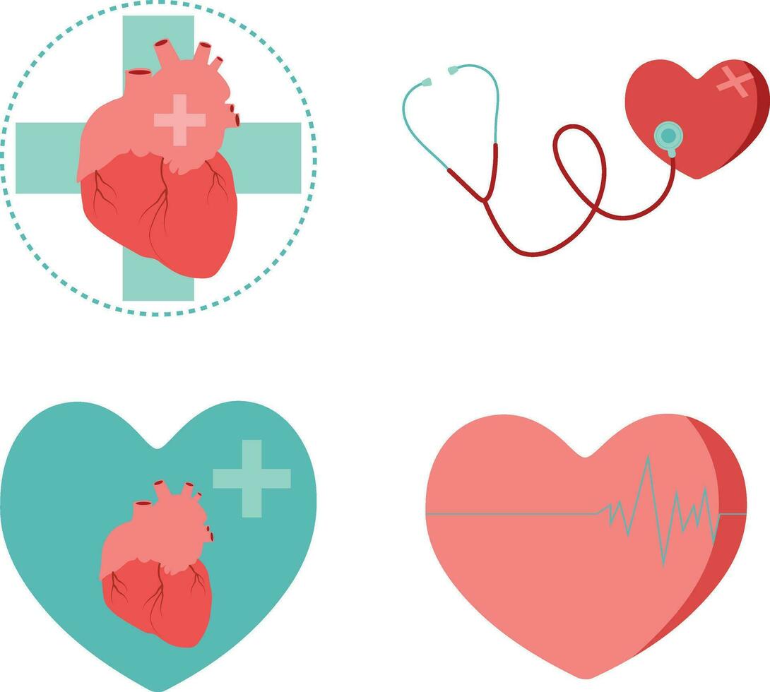 World Heart Day Illustration Set. Flat Design. Vector Icon