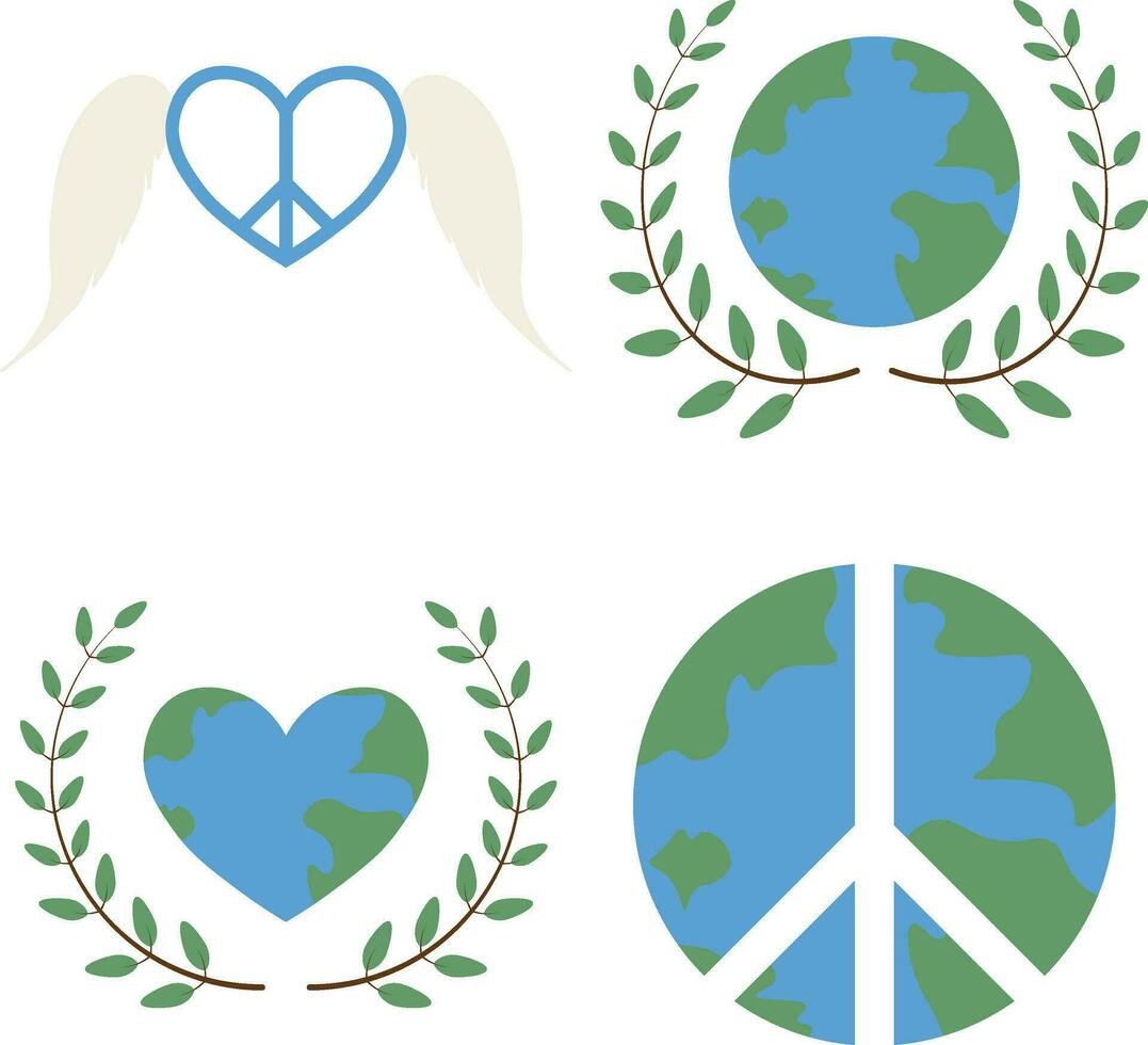 Collection of World Peace Day. Isolated On White Background. Vector Illustration.