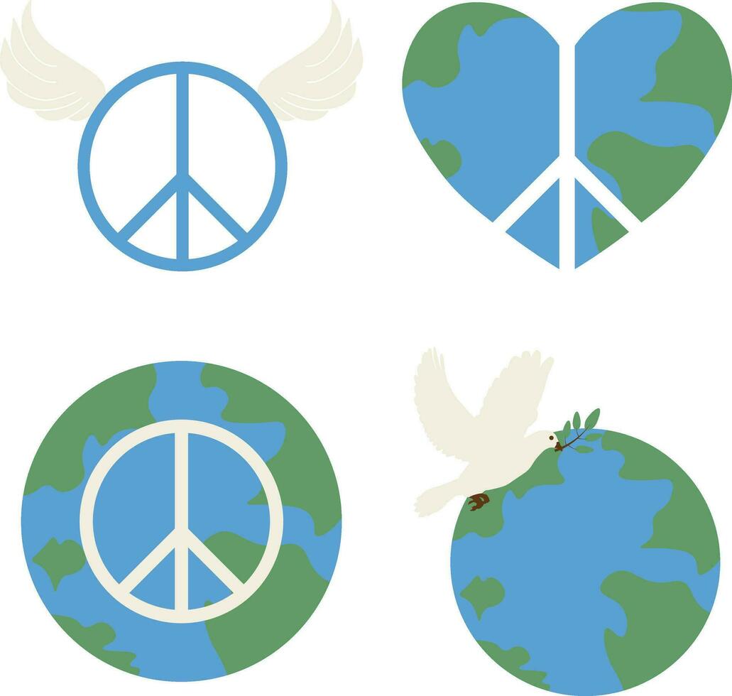 Collection of World Peace Day. Isolated On White Background. Vector Illustration.